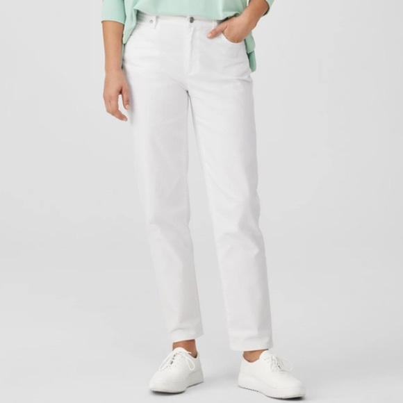 Eileen Fisher Organic Cotton Denim High-Waisted White Ankle Pant Size 12 - Picture 1 of 7